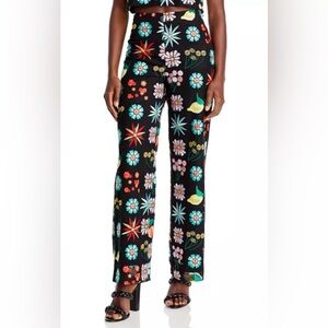 STAUD Womens Oscar Black Embroidered High Rise Daytime Straight Leg Pants NWOT